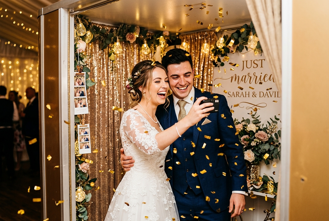 Bride and groom at luxury photo booth Fort Lauderdale